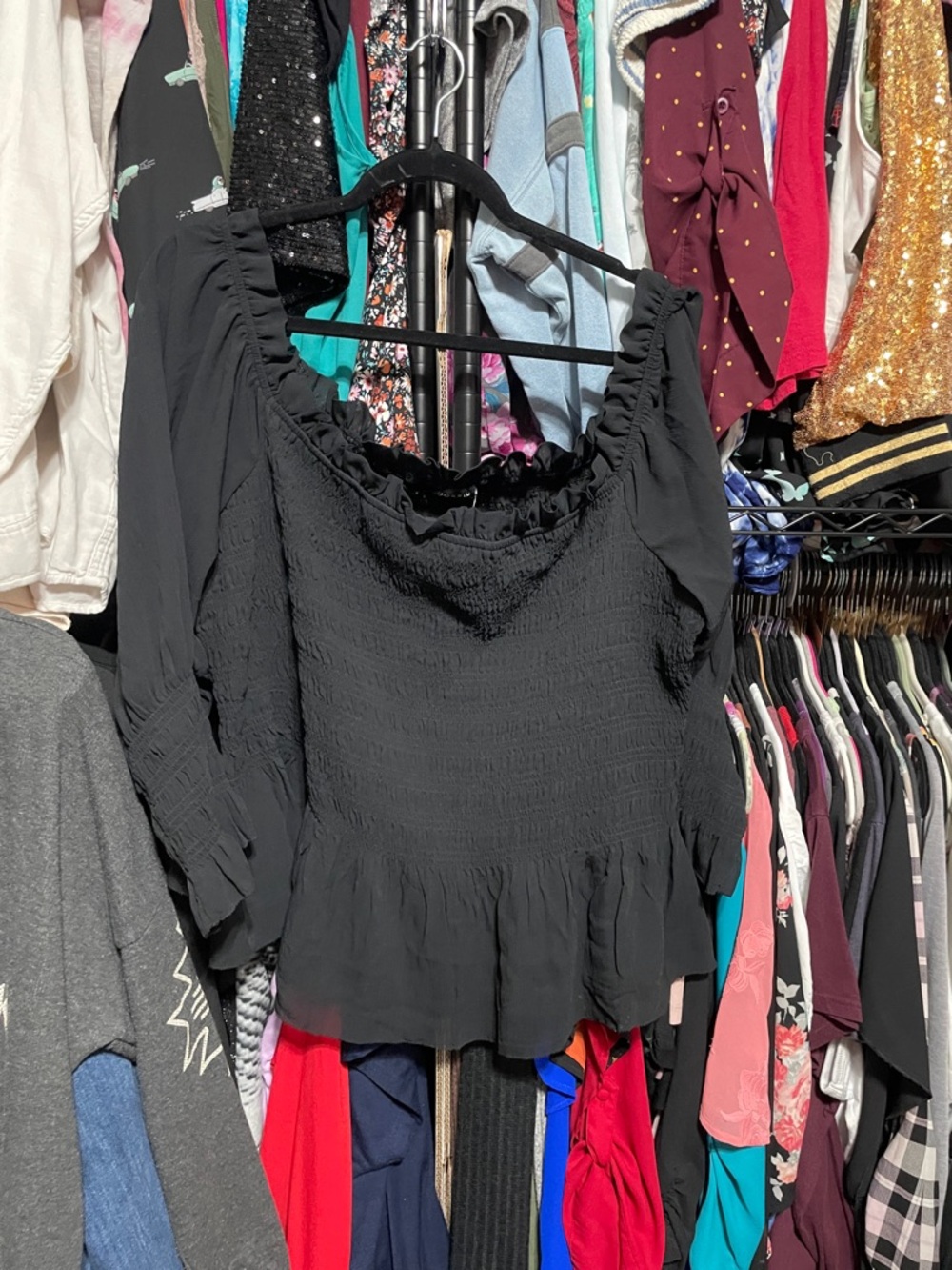 #414a size 4 torrid NWT Black Smocked Peplum off shoulder Blouse